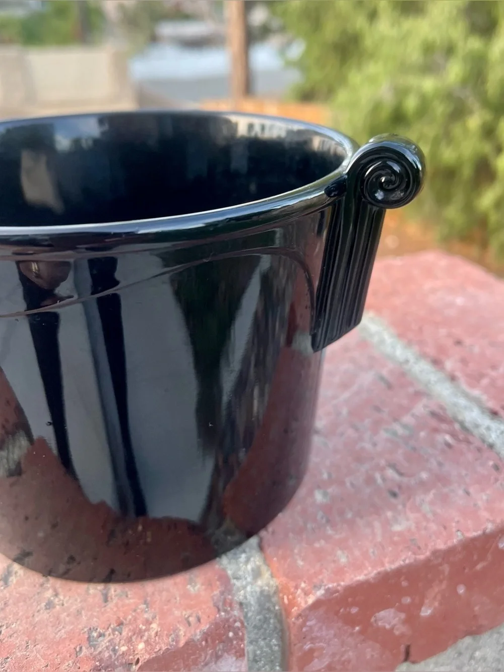 Vintage Black Glass Ice Bucket with Scroll Handles